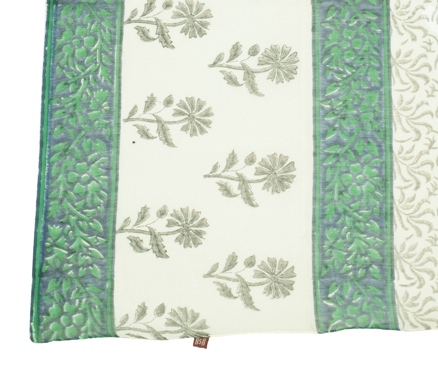Sushila Vintage Hand Block Printed Dupatta White Floral Pure Cotton Long Stole