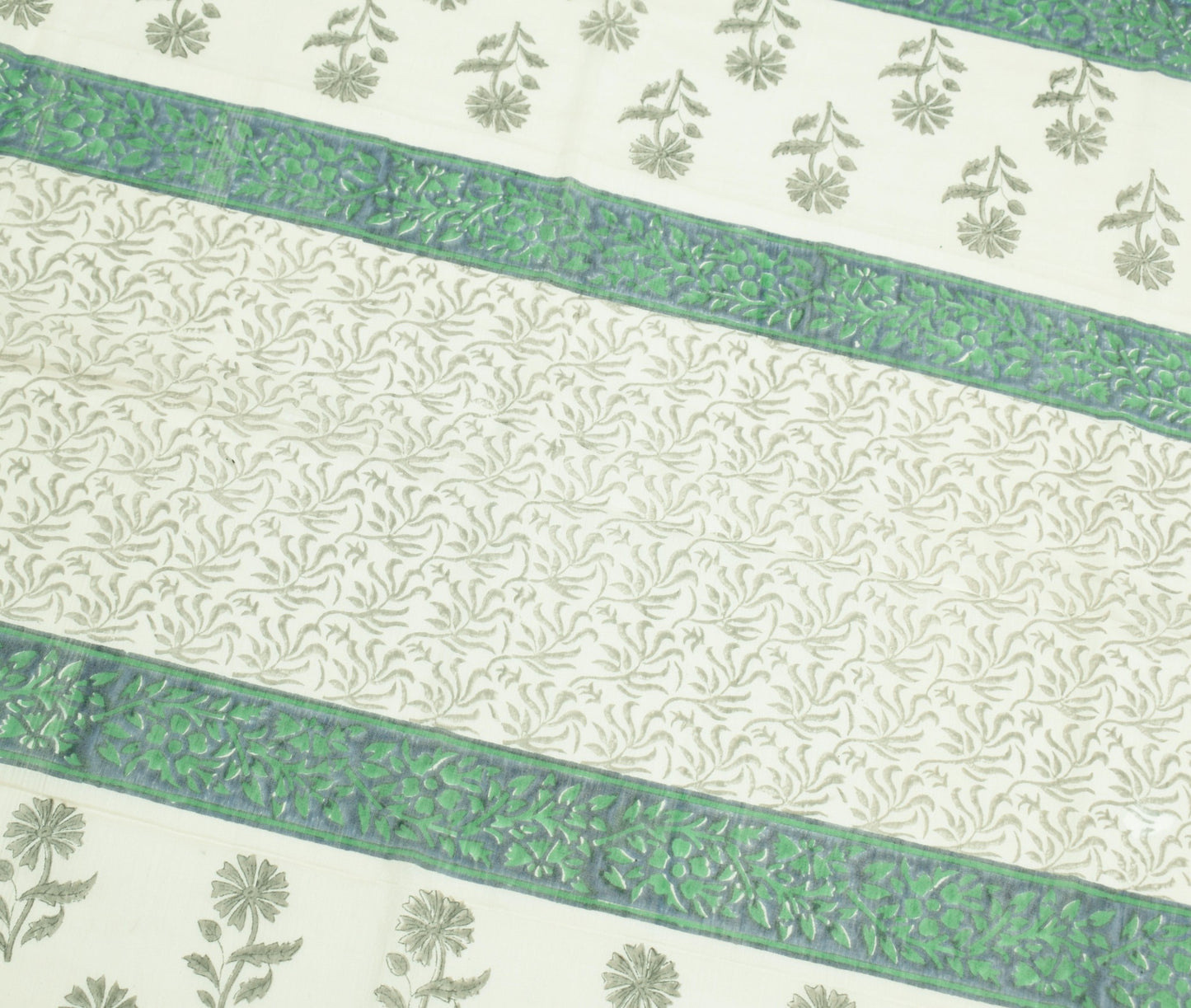 Sushila Vintage Hand Block Printed Dupatta White Floral Pure Cotton Long Stole
