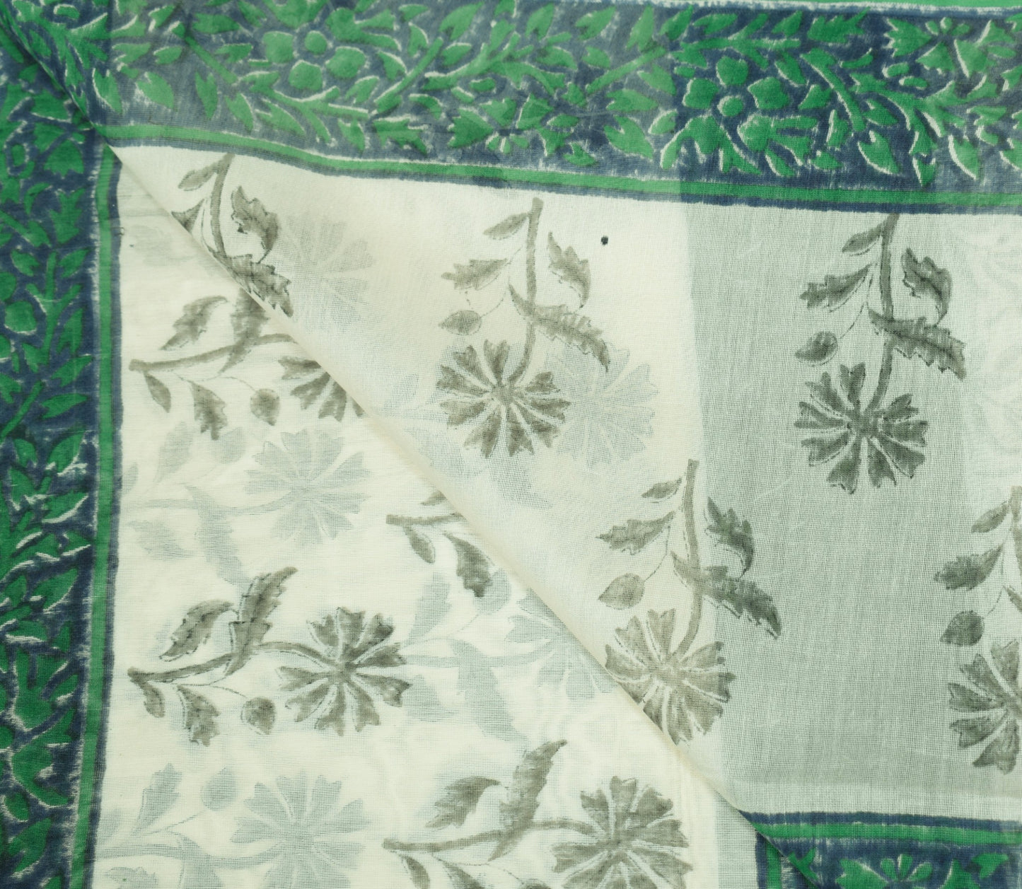 Sushila Vintage Hand Block Printed Dupatta White Floral Pure Cotton Long Stole