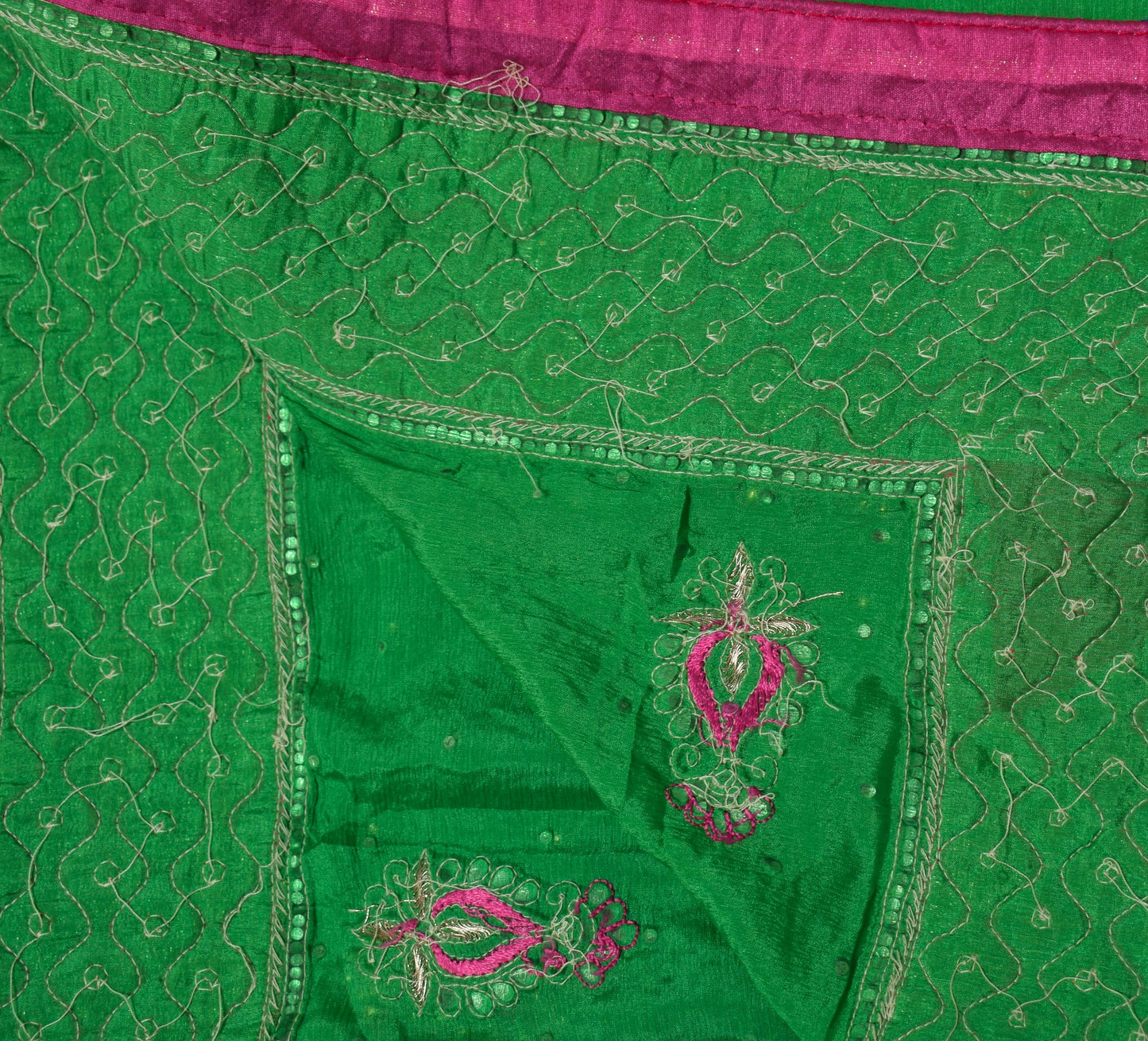 Sushila Vintage Green HEAVY Dupatta Golden Border and Motifs Pure Chiffon Stole