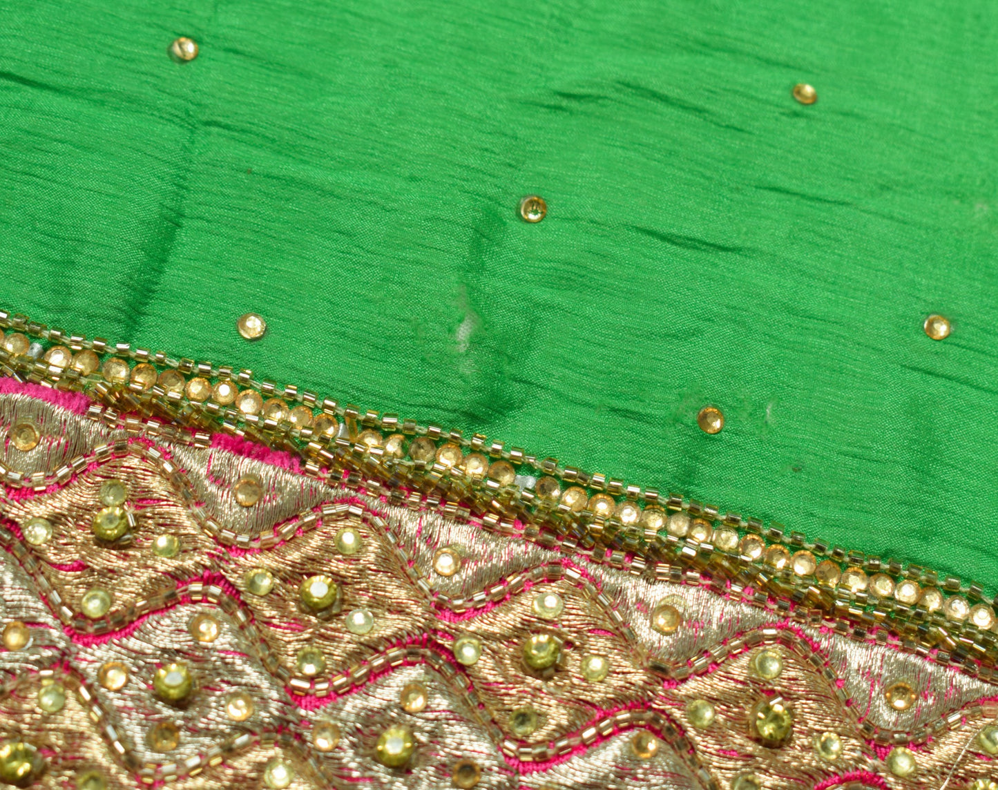 Sushila Vintage Green HEAVY Dupatta Golden Border and Motifs Pure Chiffon Stole