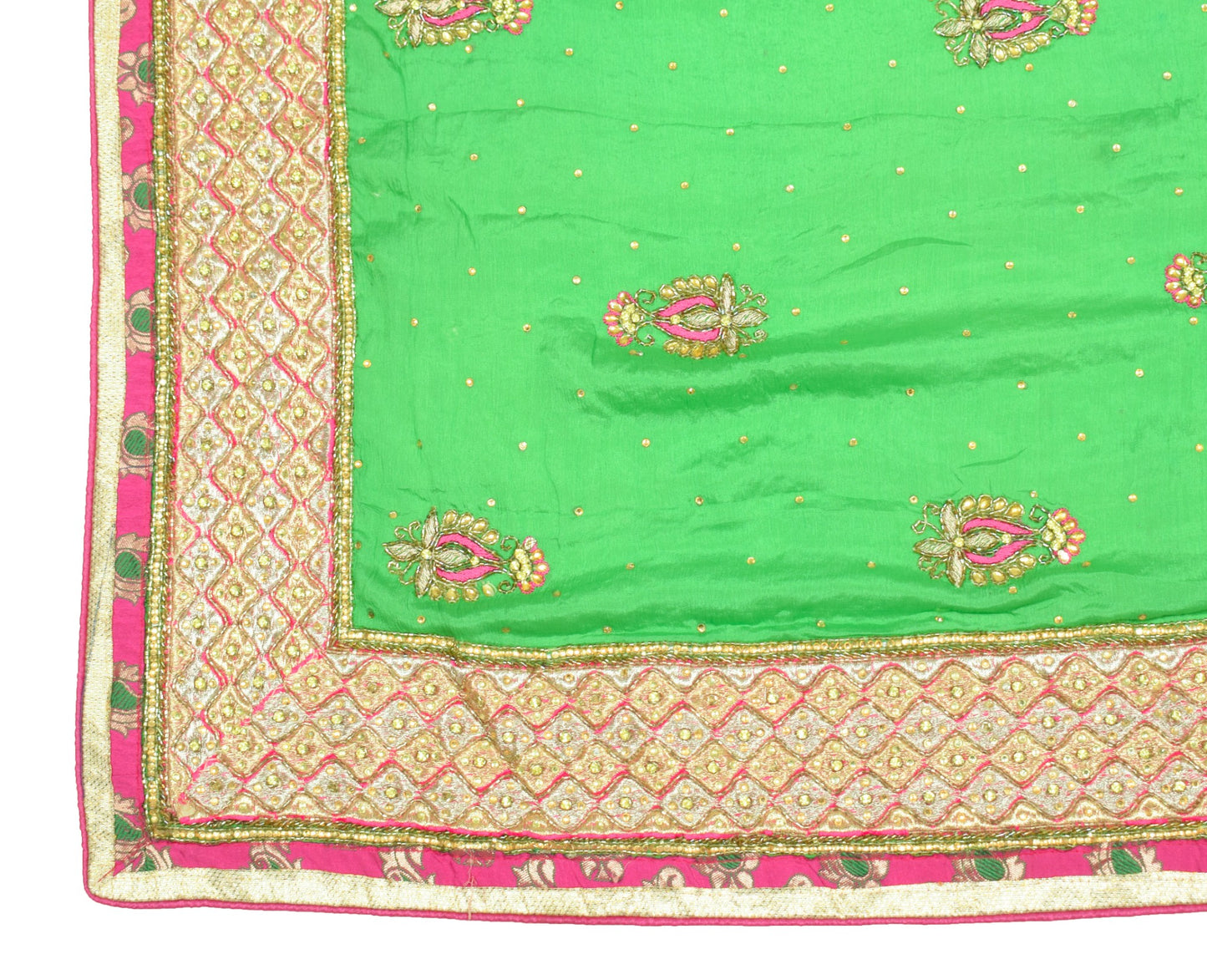 Sushila Vintage Green HEAVY Dupatta Golden Border and Motifs Pure Chiffon Stole