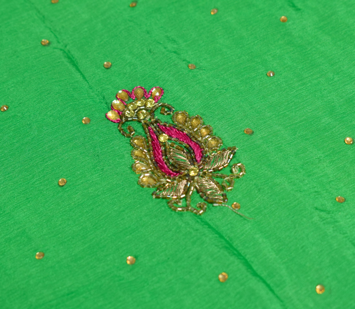 Sushila Vintage Green HEAVY Dupatta Golden Border and Motifs Pure Chiffon Stole
