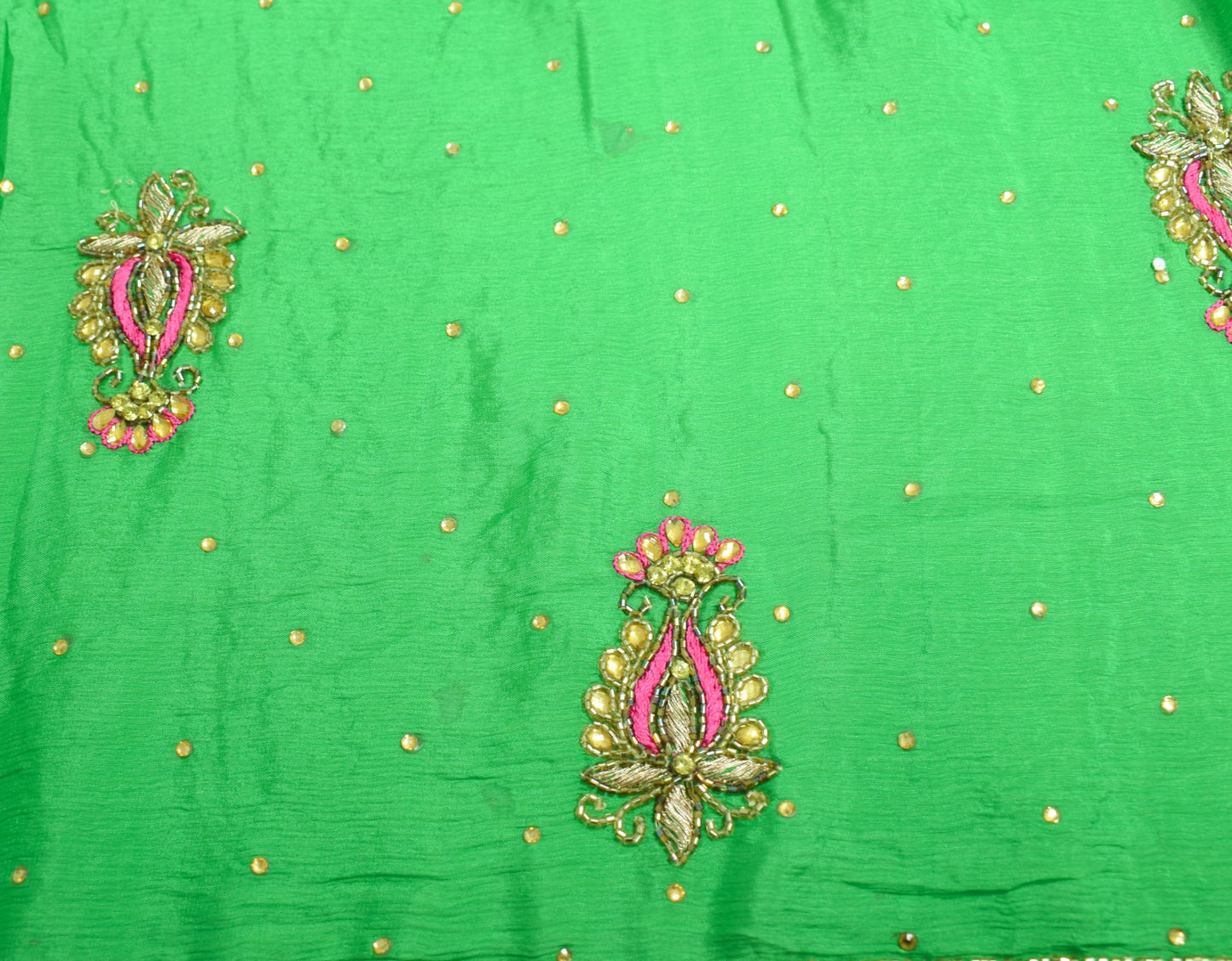 Sushila Vintage Green HEAVY Dupatta Golden Border and Motifs Pure Chiffon Stole