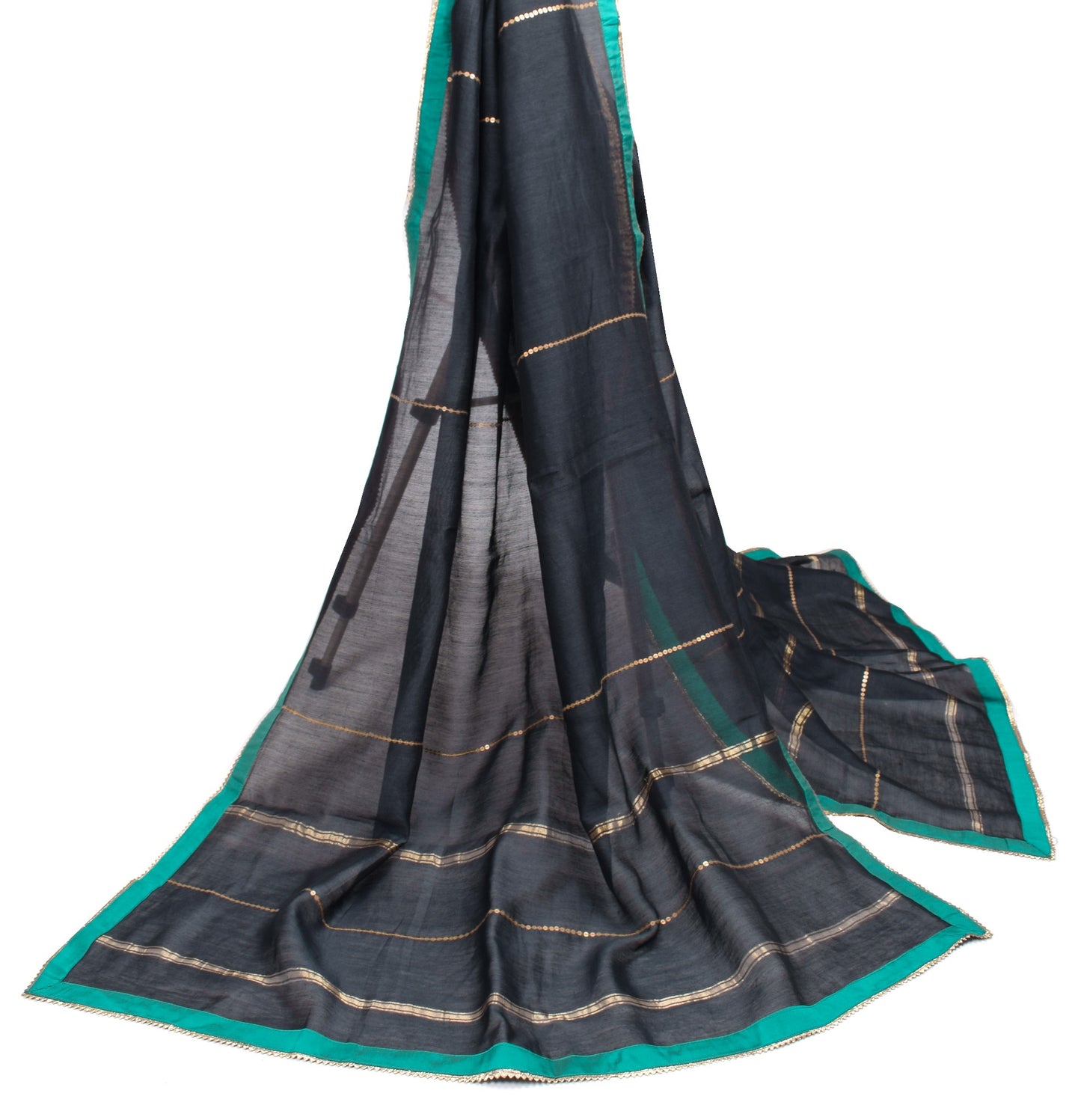 Sushila Vintage Black Woven Dupatta Contract Border Pure Cotton Silk Long Stole