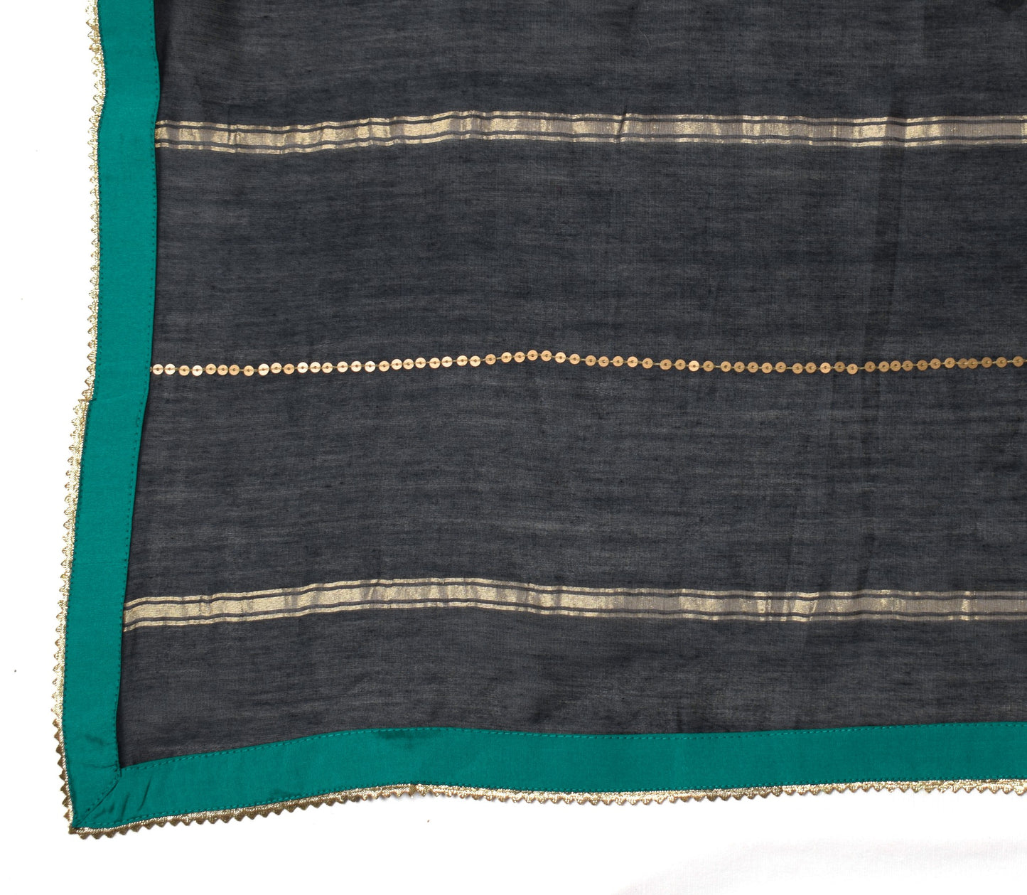 Sushila Vintage Black Woven Dupatta Contract Border Pure Cotton Silk Long Stole