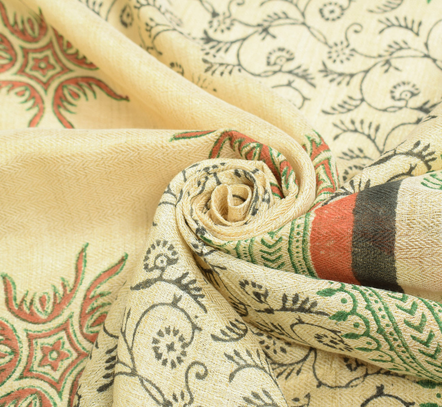 Sushila Vintage Beige Dupatta Hand Block Pure Cotton Silk Bhagalpuri Long Stole