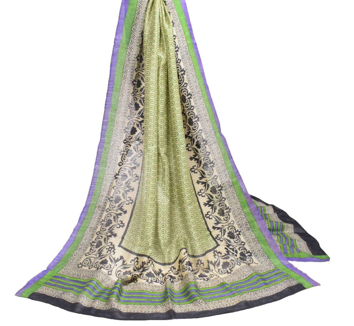 Sushila Vintage Cream Dupatta Pure Woolen Hand Block Printed Long Stole Shawl