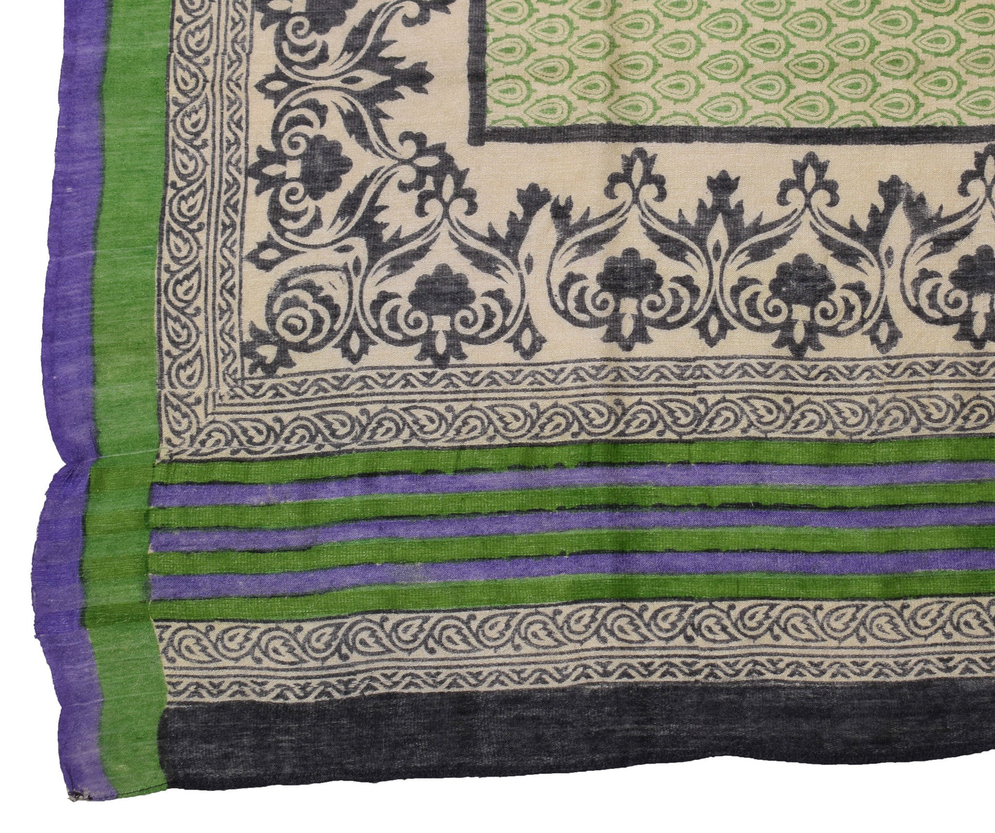 Sushila Vintage Cream Dupatta Pure Woolen Hand Block Printed Long Stole Shawl