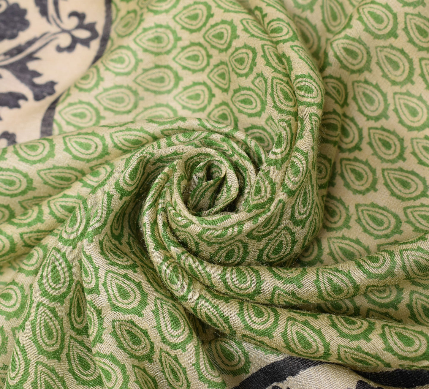 Sushila Vintage Cream Dupatta Pure Woolen Hand Block Printed Long Stole Shawl