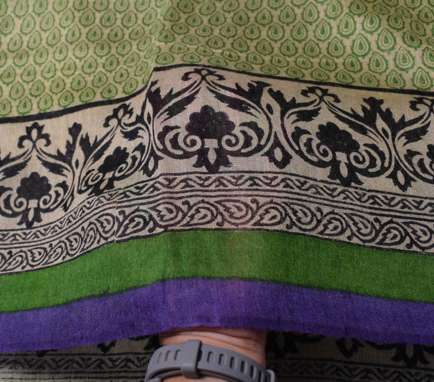 Sushila Vintage Cream Dupatta Pure Woolen Hand Block Printed Long Stole Shawl