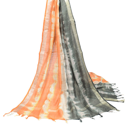 Sushila Vintage Tie-Dye Dupatta Pure Linen Stripes Printed & Woven Long Stole