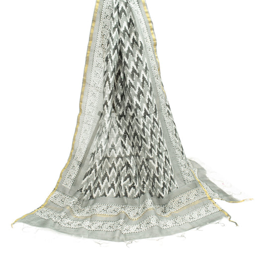 Sushila Vintage Gray Dupatta Pure Cotton Silk Hand Block Printed Wrap Long Stole