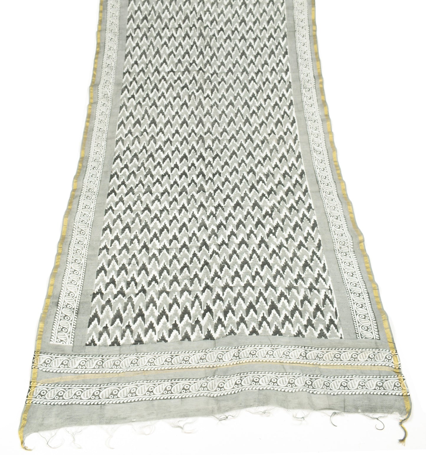 Sushila Vintage Gray Dupatta Pure Cotton Silk Hand Block Printed Wrap Long Stole