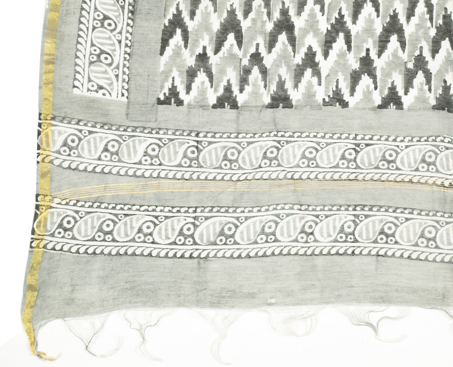 Sushila Vintage Gray Dupatta Pure Cotton Silk Hand Block Printed Wrap Long Stole
