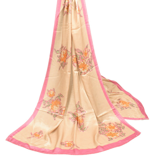 Sushila Vintage Pure Rayon Dupatta Printed Light Brown Soft & Smooth Long Stole