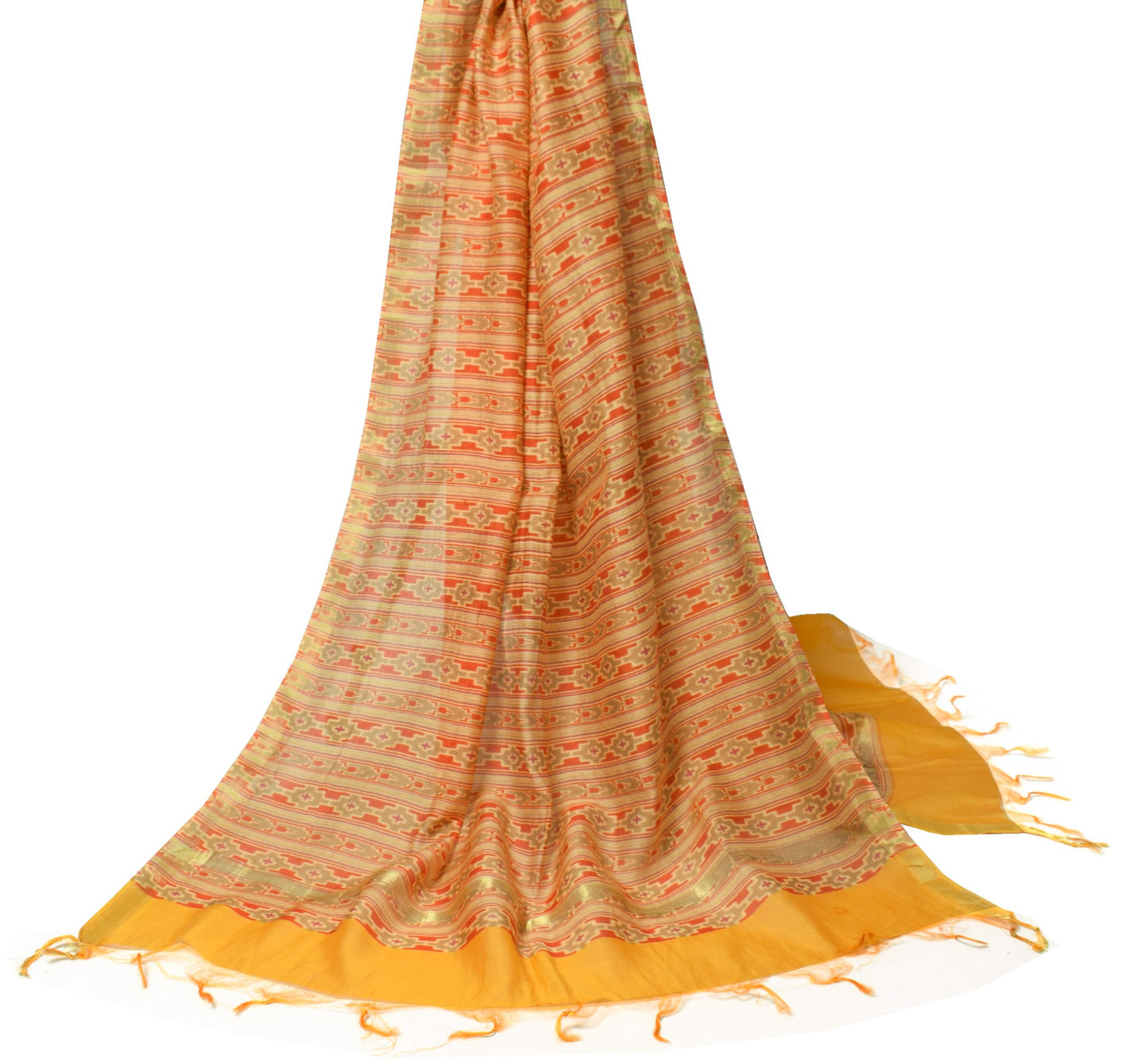 Sushila Vintage Yellow BRANDED Dupatta Hand Block Printed Pure Cotton Silk Stole