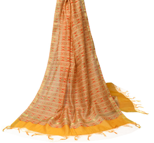 Sushila Vintage Yellow BRANDED Dupatta Hand Block Printed Pure Cotton Silk Stole