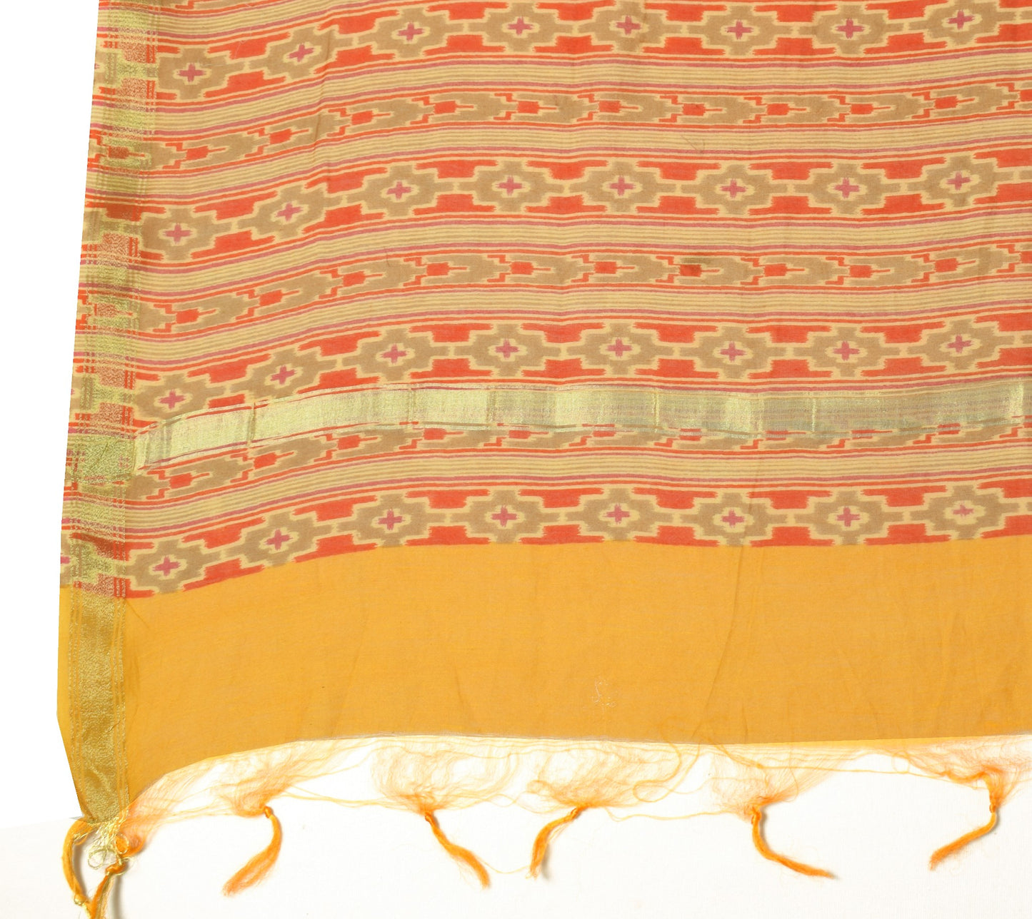 Sushila Vintage Yellow BRANDED Dupatta Hand Block Printed Pure Cotton Silk Stole