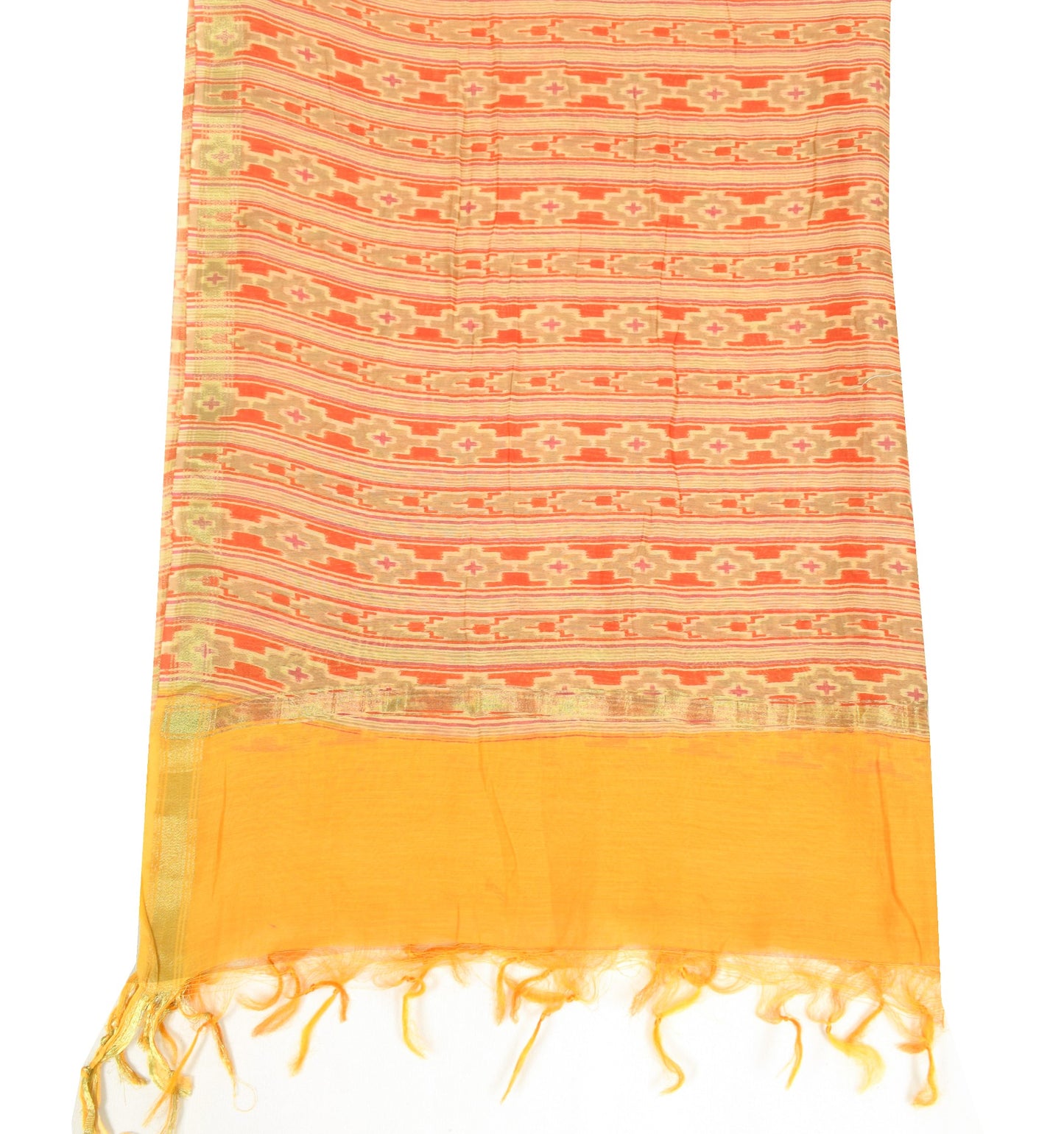 Sushila Vintage Yellow BRANDED Dupatta Hand Block Printed Pure Cotton Silk Stole