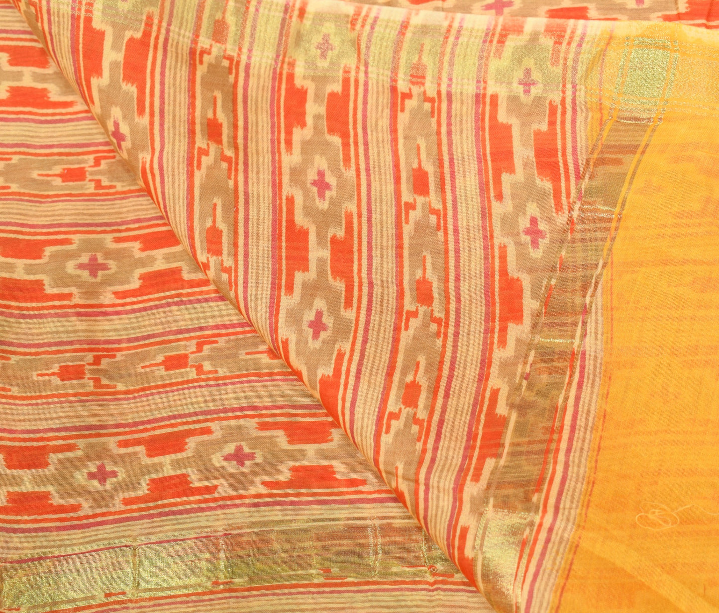 Sushila Vintage Yellow BRANDED Dupatta Hand Block Printed Pure Cotton Silk Stole