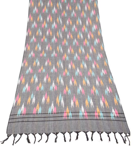Sushila Vintage Hand Woven Ikat Dupatta Black Pure Cotton Handloom Long Stole