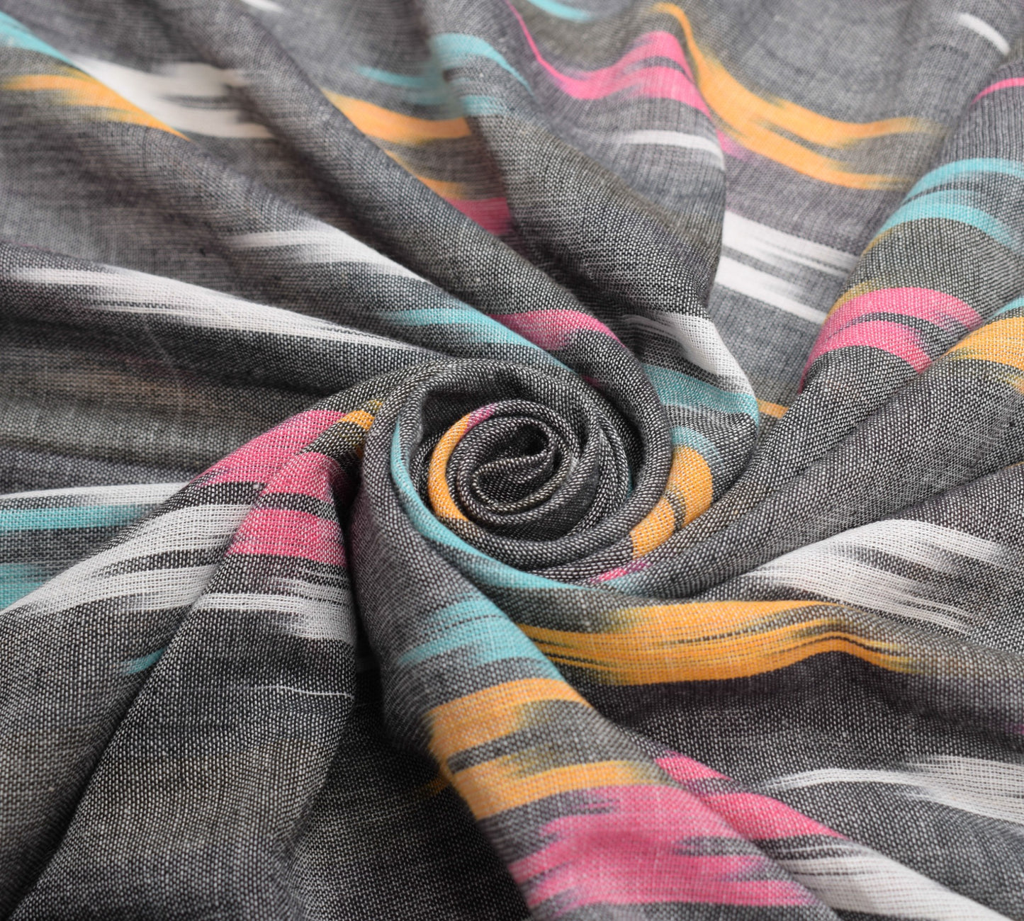 Sushila Vintage Hand Woven Ikat Dupatta Black Pure Cotton Handloom Long Stole