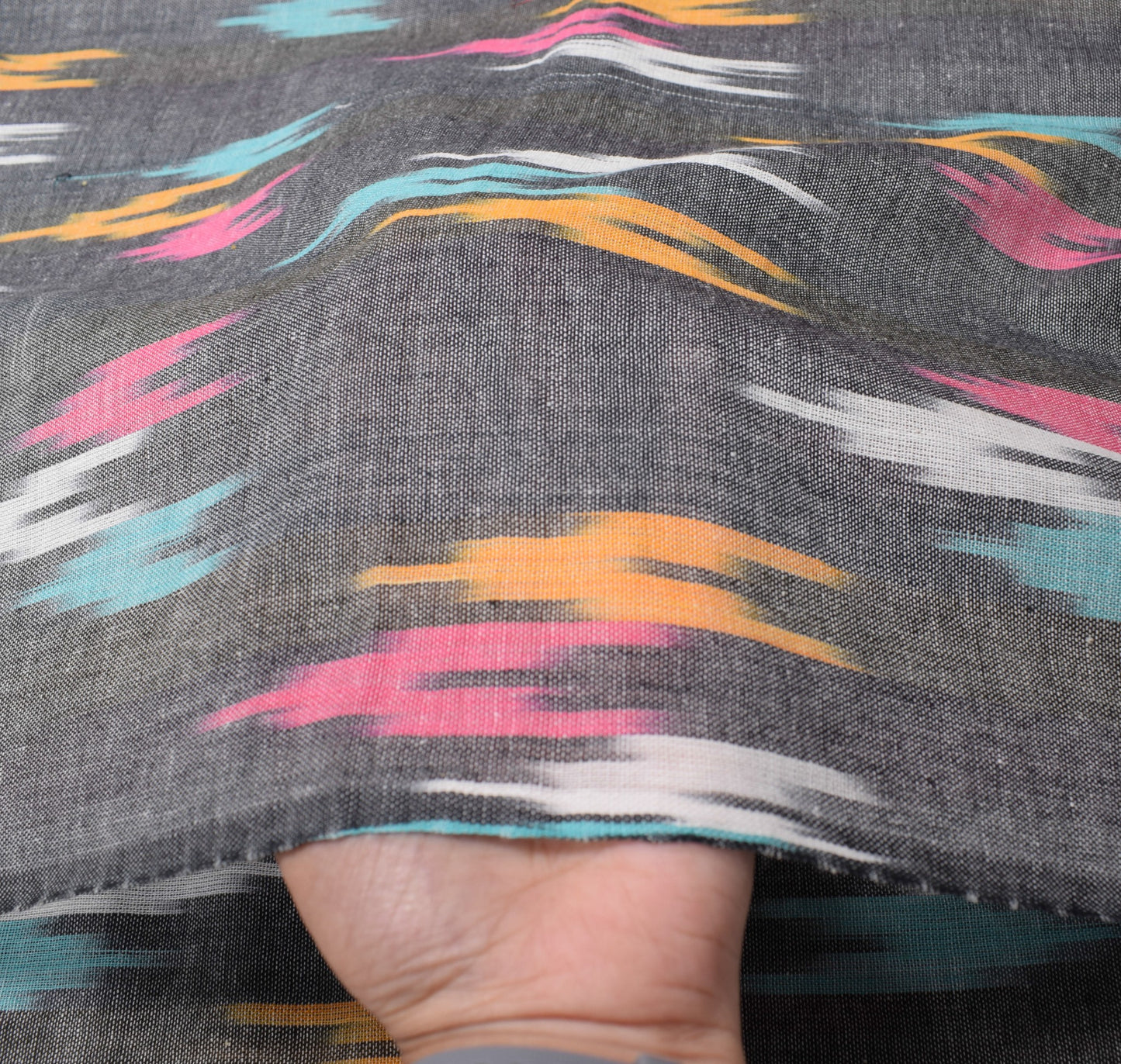 Sushila Vintage Hand Woven Ikat Dupatta Black Pure Cotton Handloom Long Stole