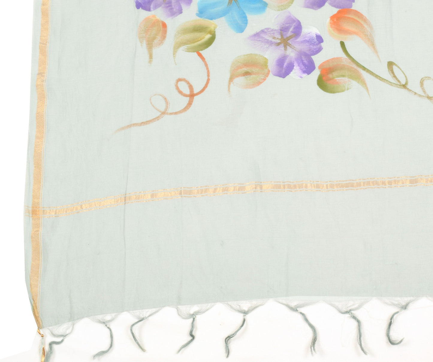 Sushila Vintage Floral Gray Dupatta Pure Cotton Silk Hand Printed Long Stole
