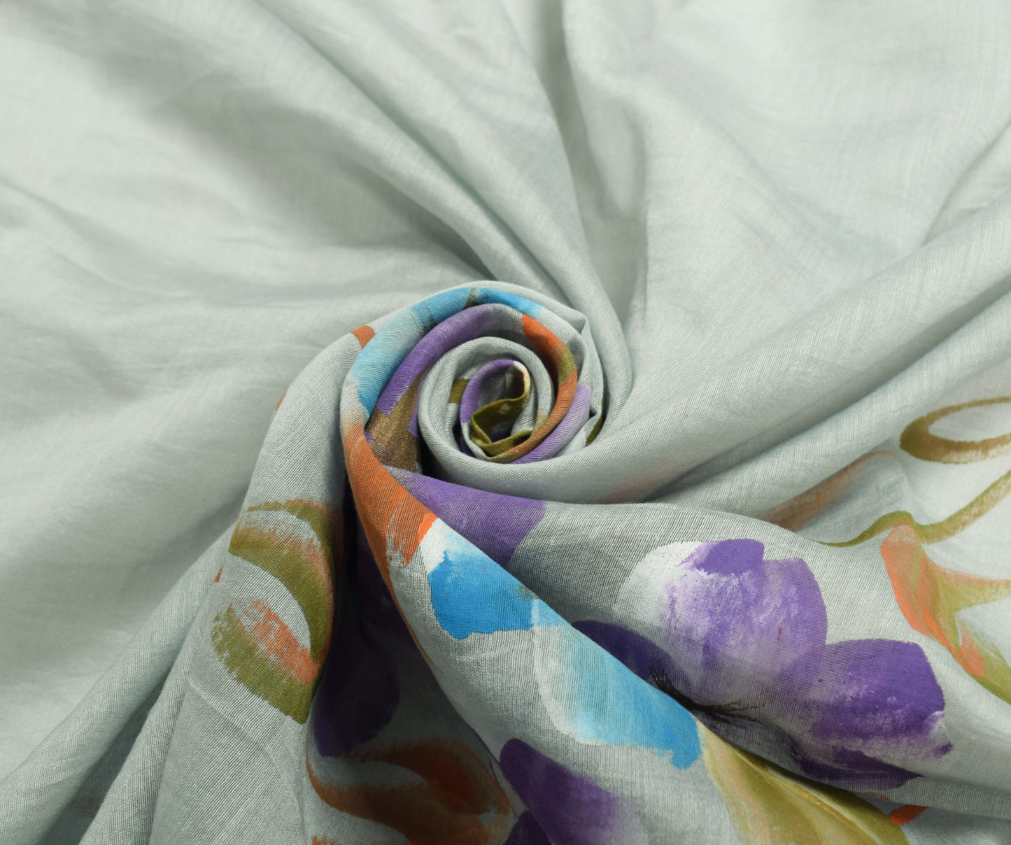 Sushila Vintage Floral Gray Dupatta Pure Cotton Silk Hand Printed Long Stole