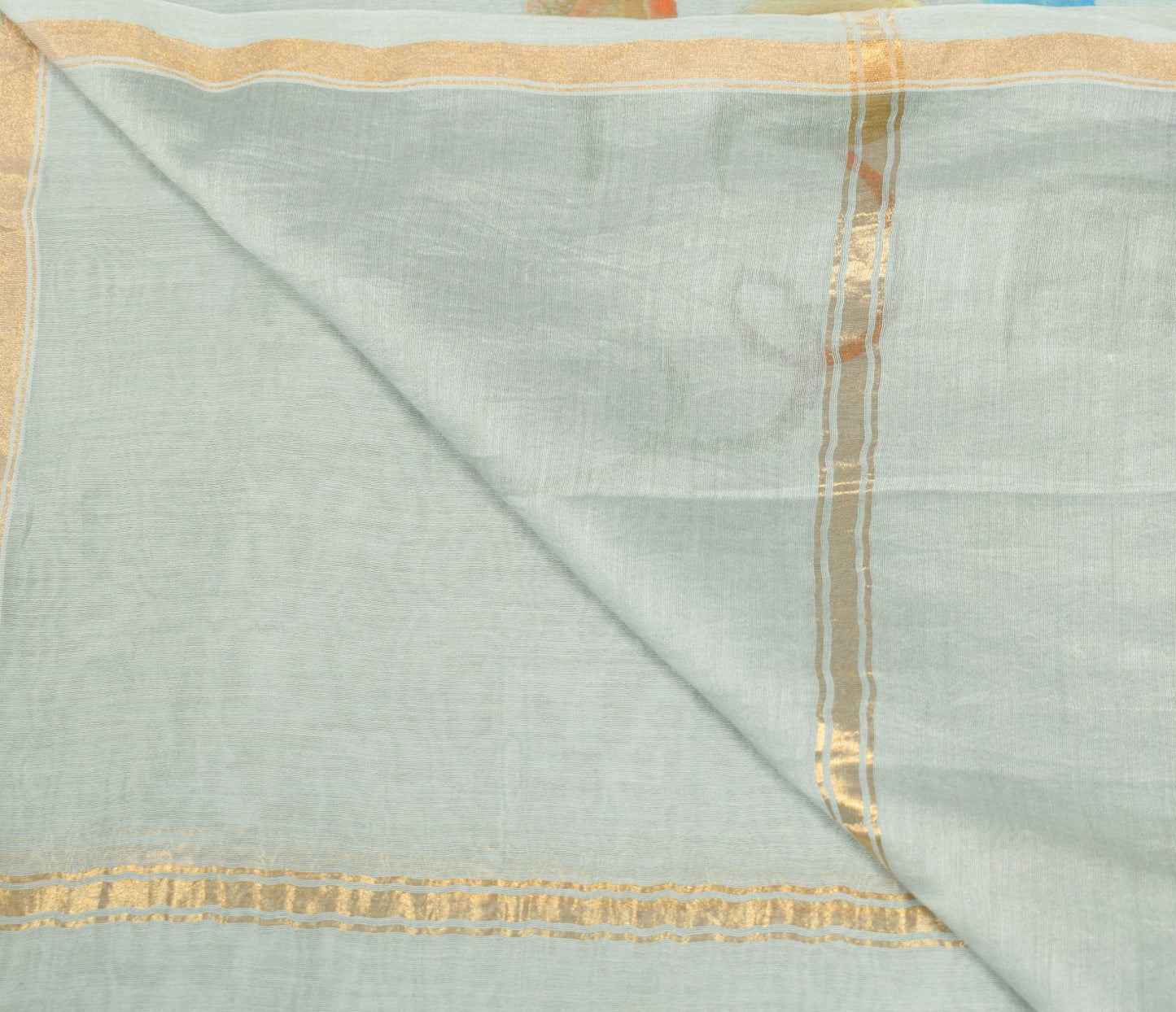 Sushila Vintage Floral Gray Dupatta Pure Cotton Silk Hand Printed Long Stole