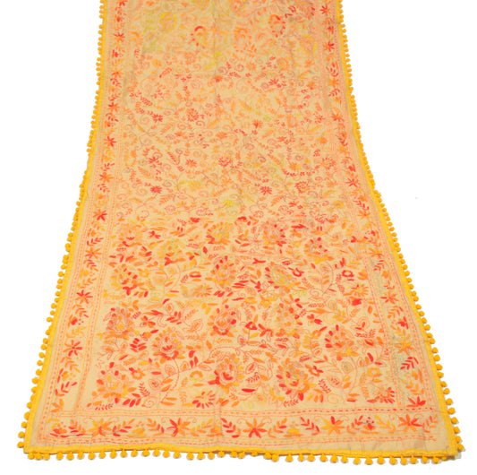 Sushila Vintage Heavy Light Brown Dupatta Art Silk Handmade Phulkari OOAK Stole