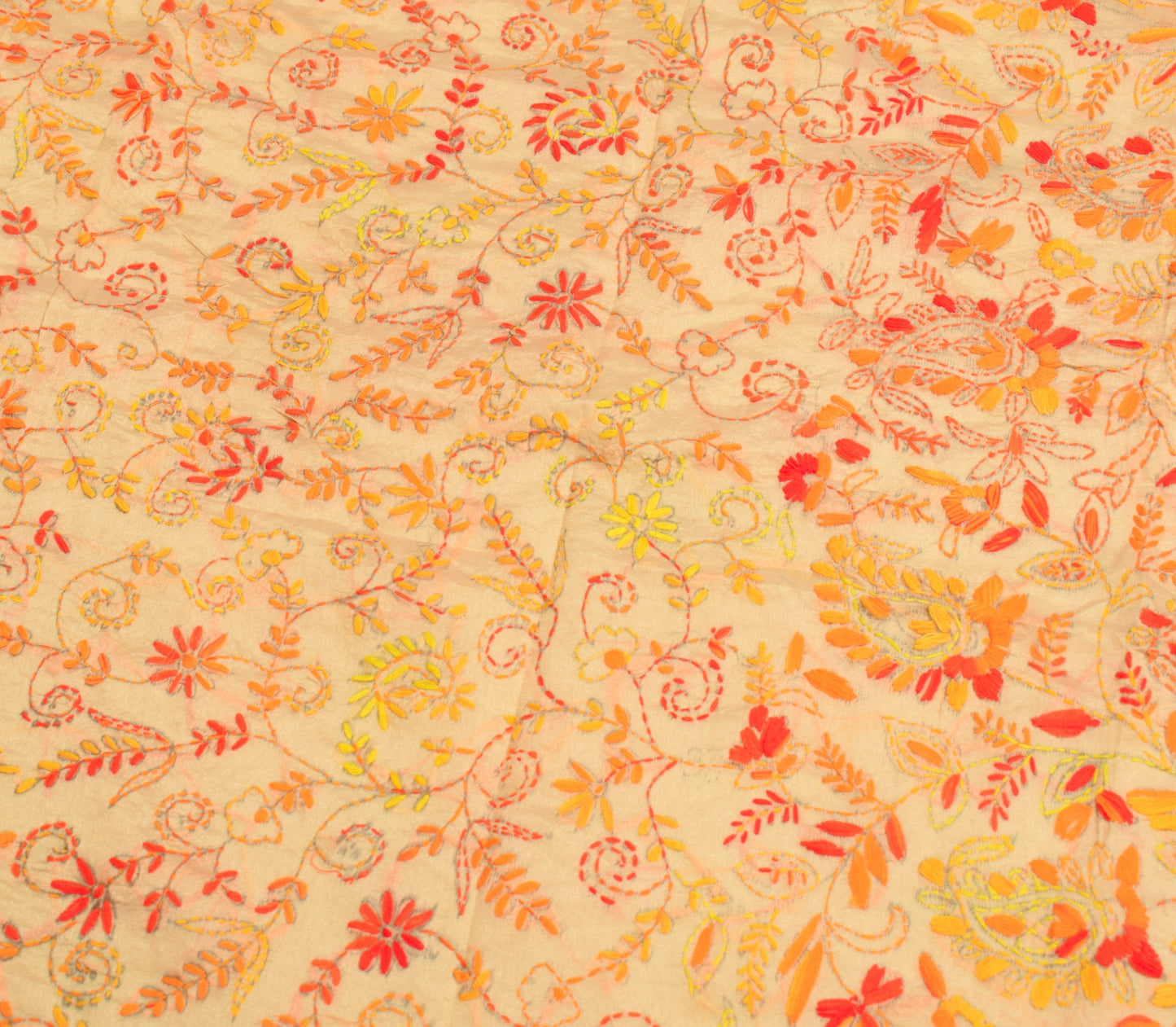 Sushila Vintage Heavy Light Brown Dupatta Art Silk Handmade Phulkari OOAK Stole