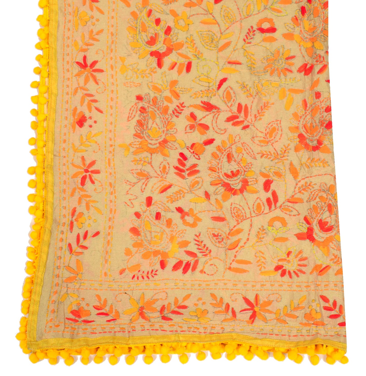 Sushila Vintage Heavy Light Brown Dupatta Art Silk Handmade Phulkari OOAK Stole