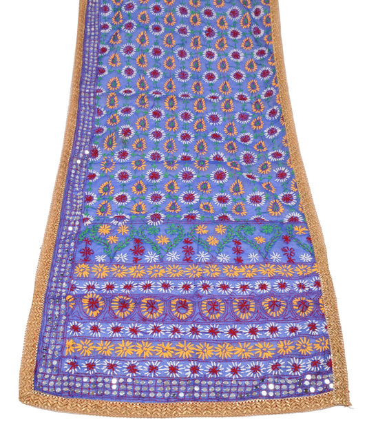 Sushila Vintage Heavy Blue Dupatta Art Silk Handmade Phulkari OOAK Long Stole