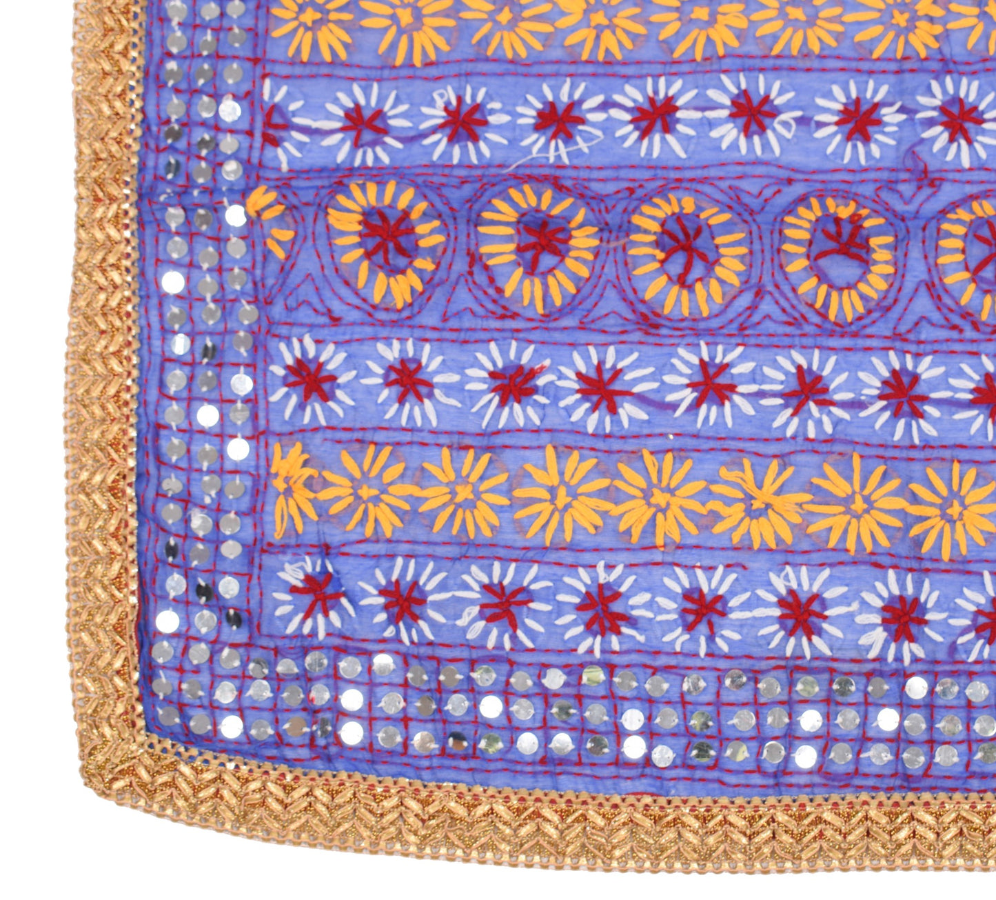 Sushila Vintage Heavy Blue Dupatta Art Silk Handmade Phulkari OOAK Long Stole