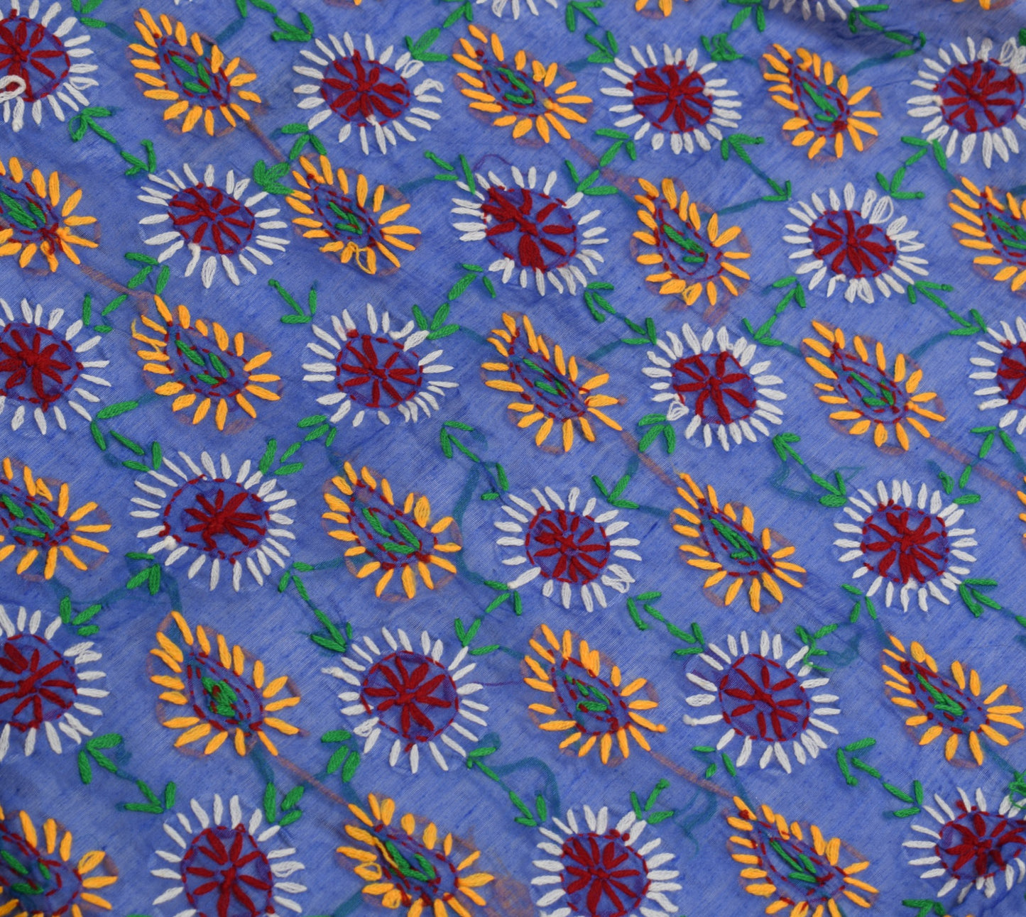 Sushila Vintage Heavy Blue Dupatta Art Silk Handmade Phulkari OOAK Long Stole