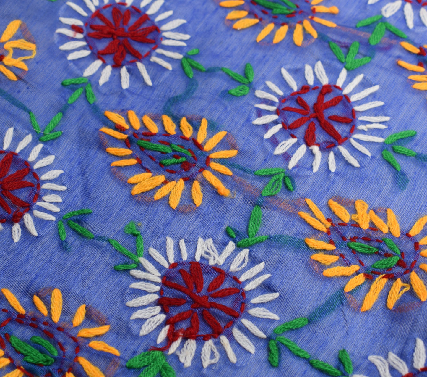 Sushila Vintage Heavy Blue Dupatta Art Silk Handmade Phulkari OOAK Long Stole