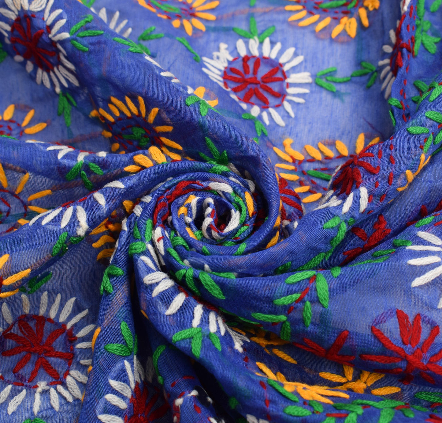Sushila Vintage Heavy Blue Dupatta Art Silk Handmade Phulkari OOAK Long Stole