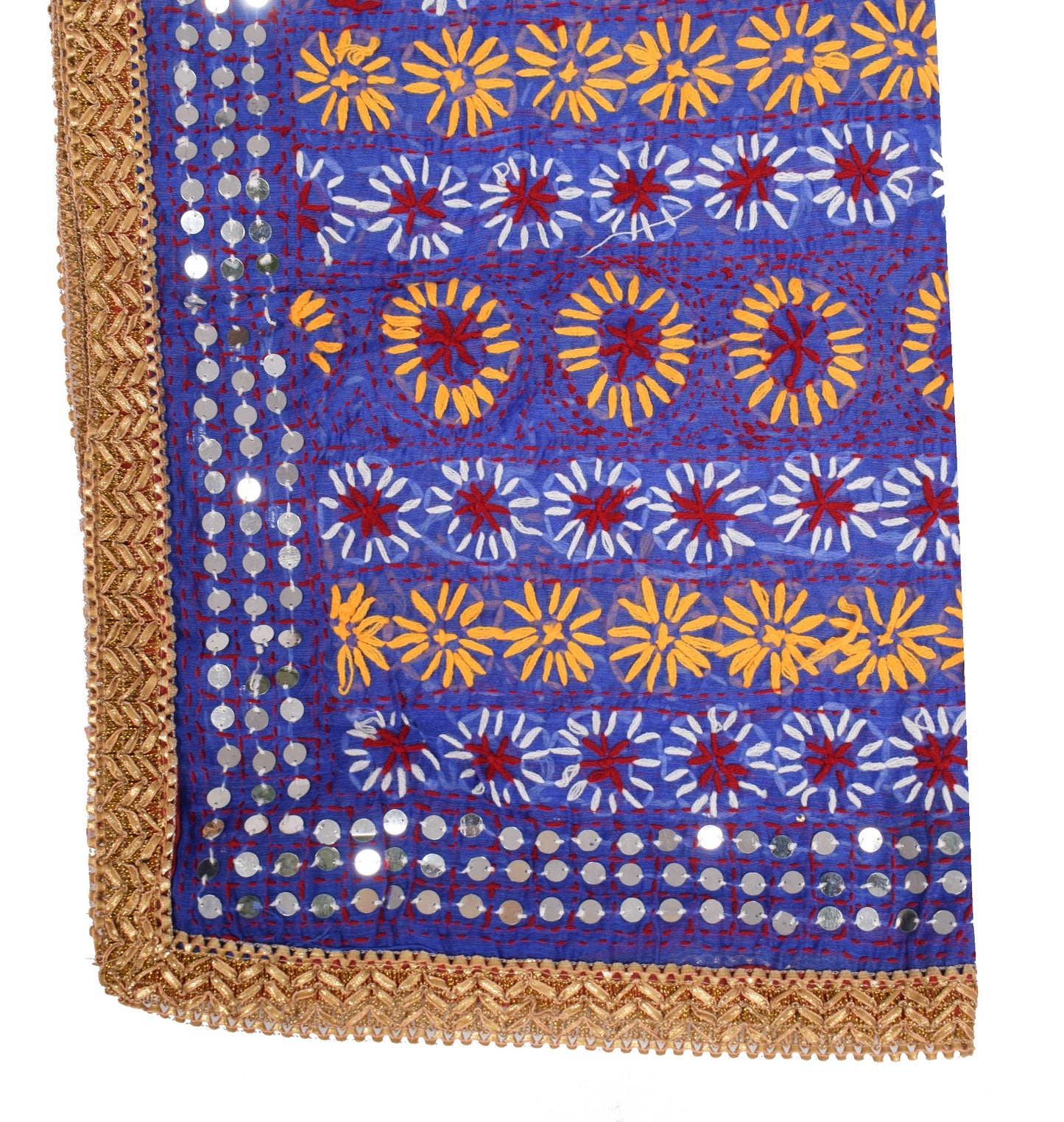 Sushila Vintage Heavy Blue Dupatta Art Silk Handmade Phulkari OOAK Long Stole