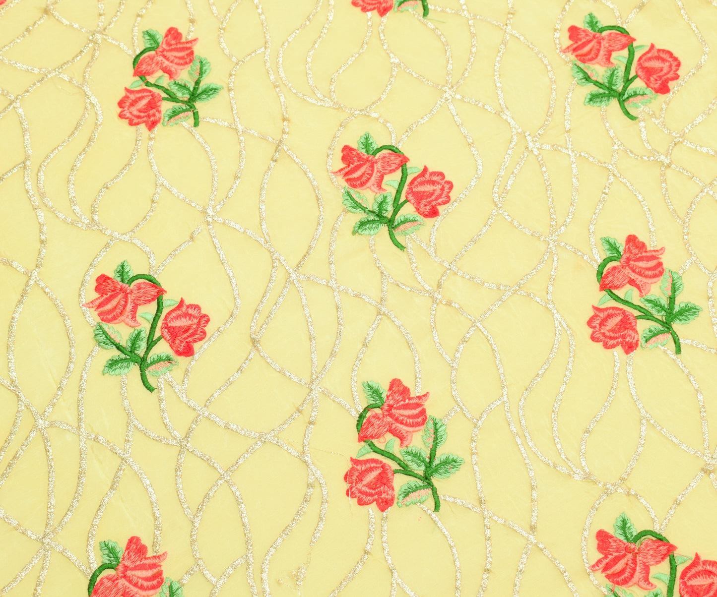 Sushila Vintage Pure Chiffon Dupatta Floral Embroidered Light Yellow Long Stole