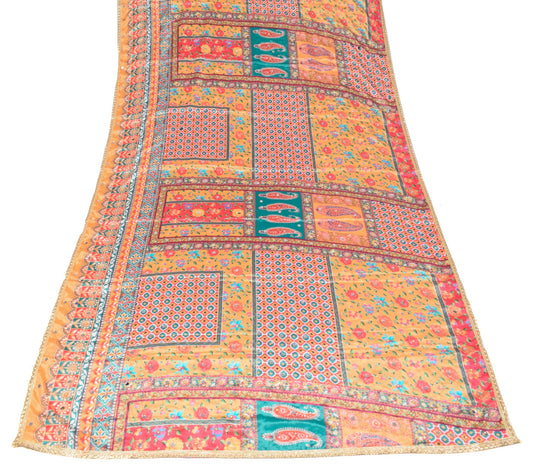 Sushila Vintage Abla Work HEAVY Dupatta Chinnon Silk Multicolor Long Stole Wrap