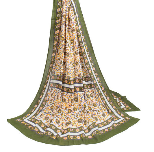 Sushila Vintage White Floral Dupatta Pure Cotton Hand Block Print Soft LongStole