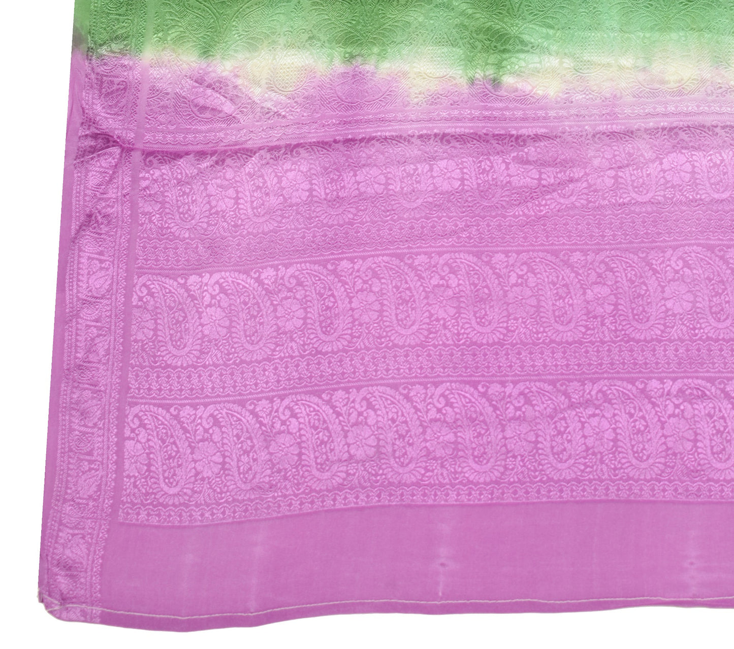Sushila Vintage Green Purple Dupatta Pure Georgette Floral Woven Soft Long Stole