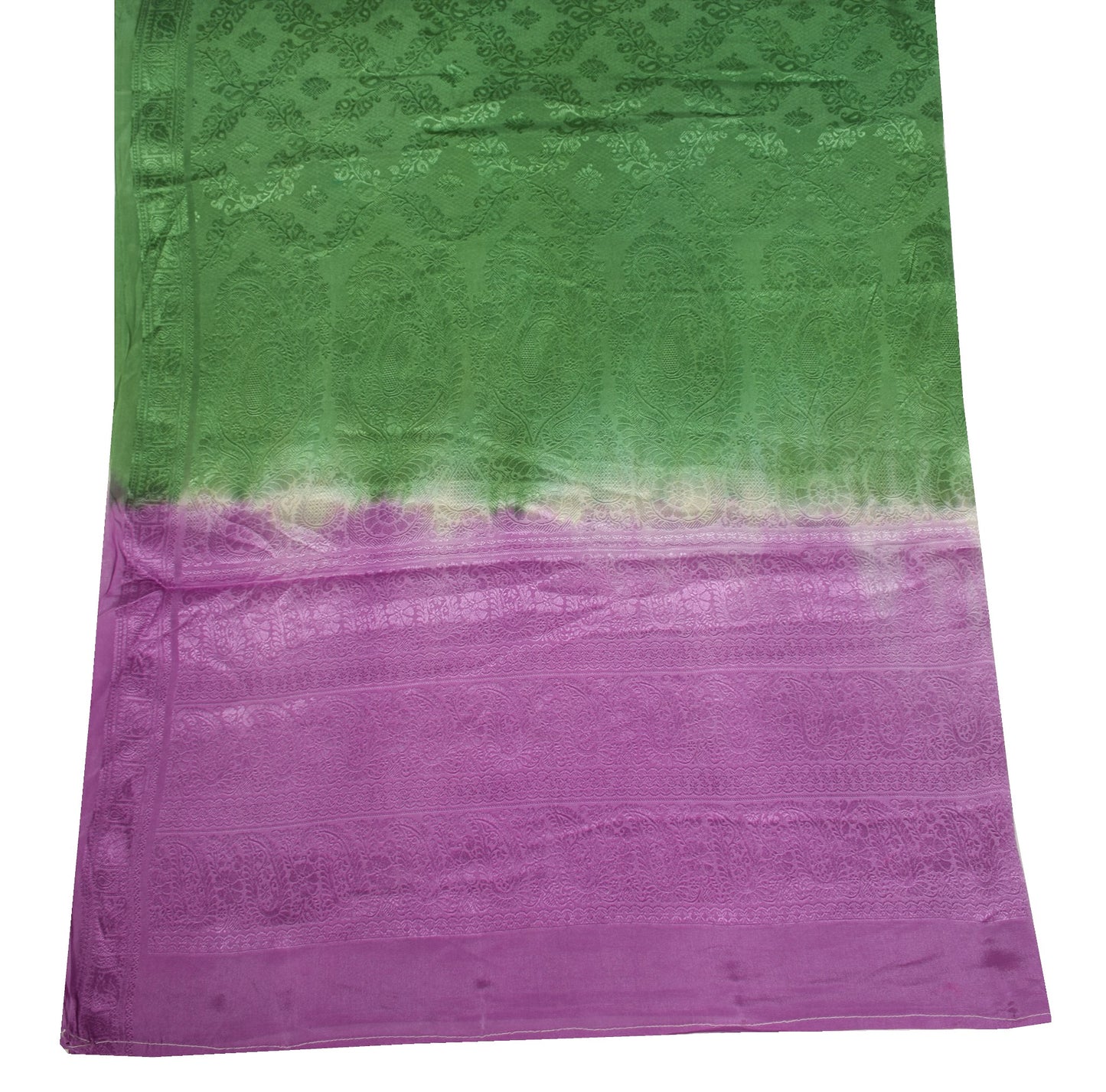 Sushila Vintage Green Purple Dupatta Pure Georgette Floral Woven Soft Long Stole