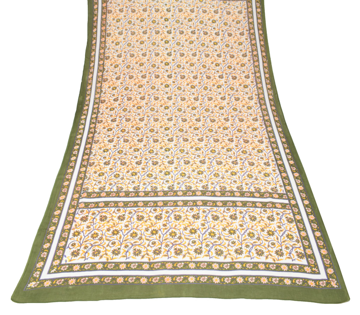 Sushila Vintage White Floral Dupatta Pure Cotton Hand Block Print Soft LongStole