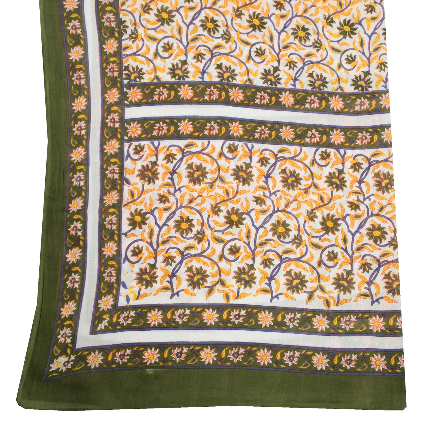 Sushila Vintage White Floral Dupatta Pure Cotton Hand Block Print Soft LongStole