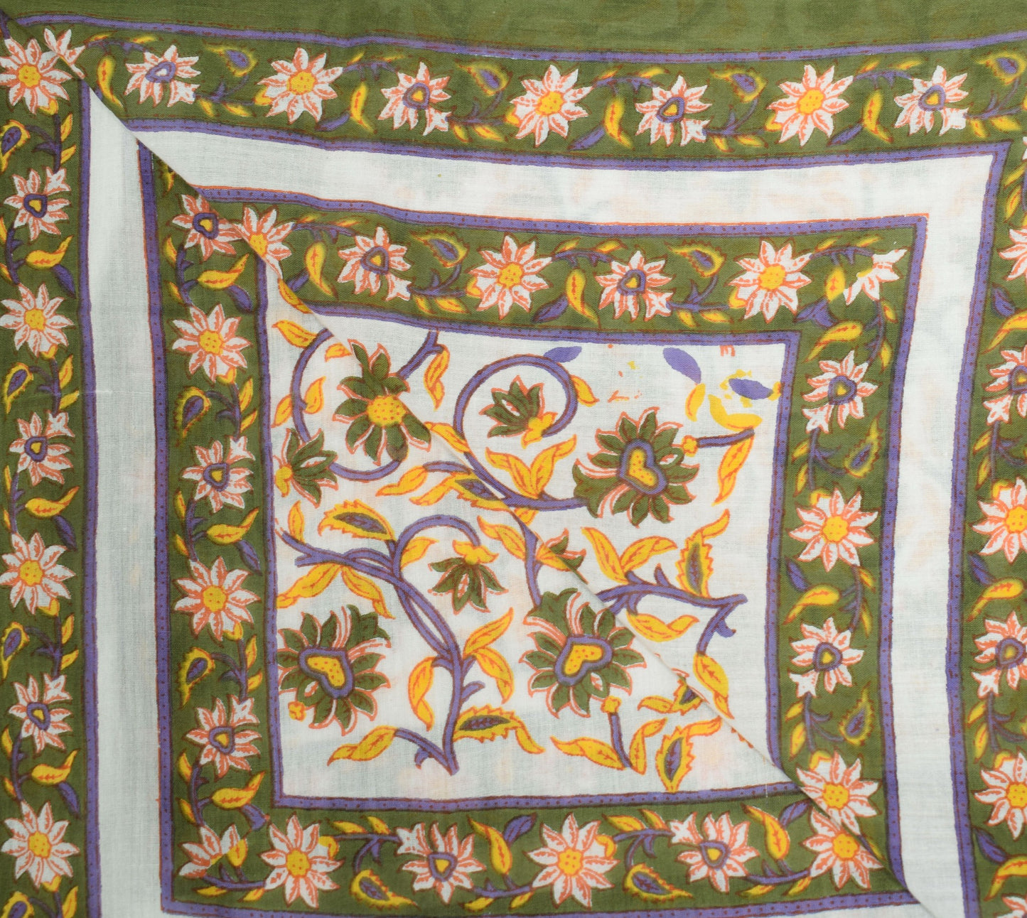 Sushila Vintage White Floral Dupatta Pure Cotton Hand Block Print Soft LongStole