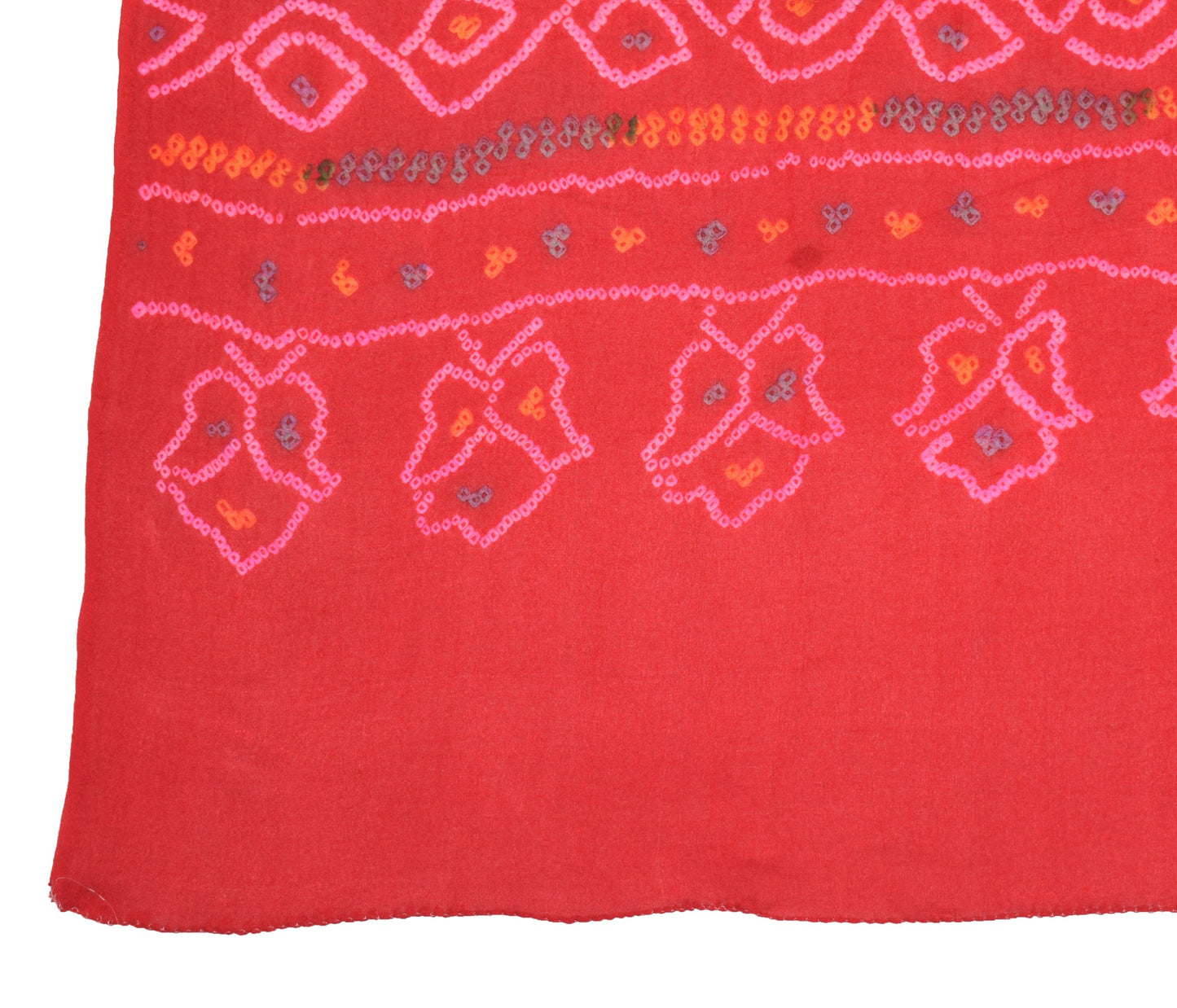Sushila Vintage Bandhani Printed  Dupatta 100% Pure Chiffon Silk Red Long Stole