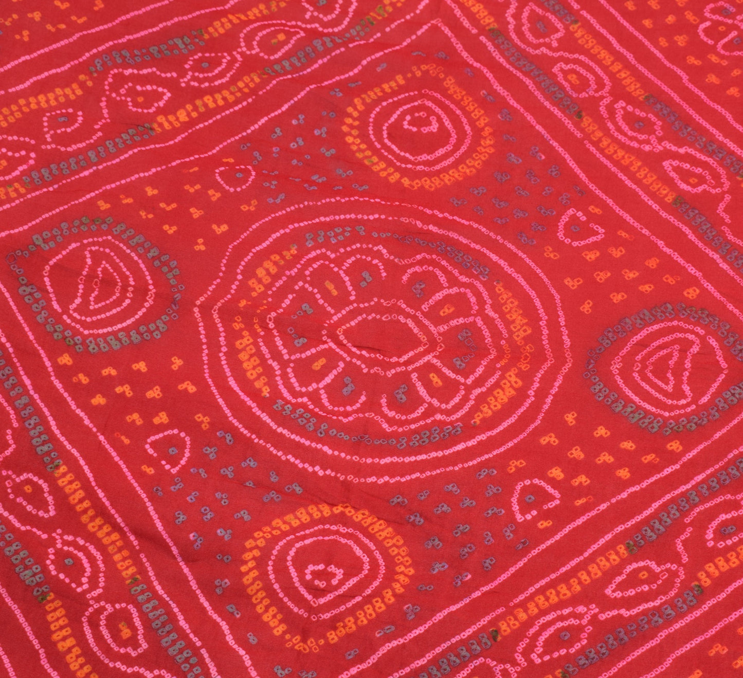 Sushila Vintage Bandhani Printed  Dupatta 100% Pure Chiffon Silk Red Long Stole